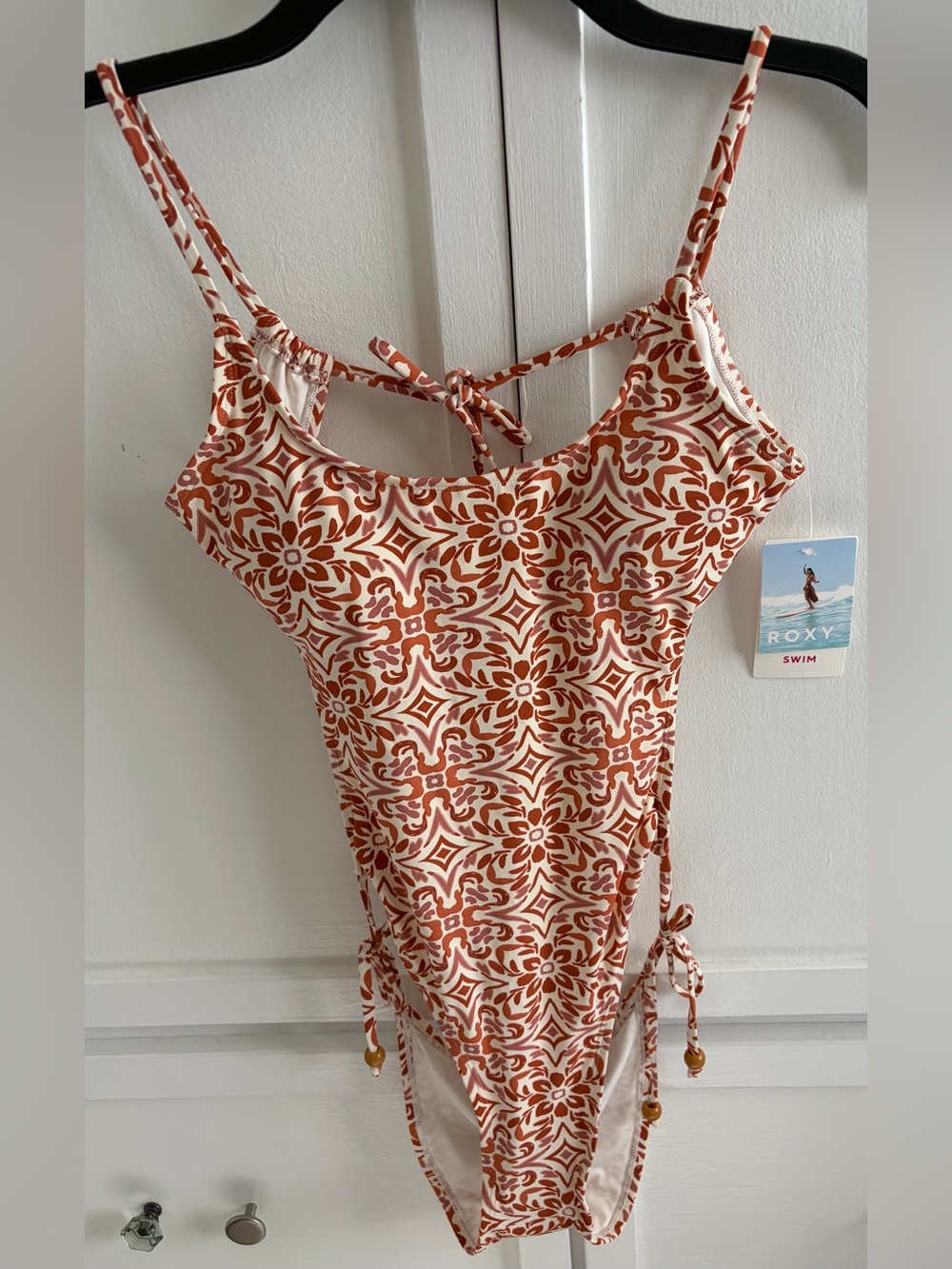 Roxy Women's Rust&White Tile-Print One Piece Swimsuit Make Waves Move Mountains